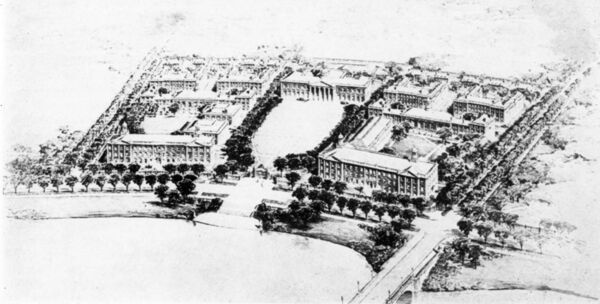 Fig. 8. Vue aérienne de la Harvard Business School de l’agence d’architecte Mc Kim, Mead & White (The Architectural Forum, octobre 1927).