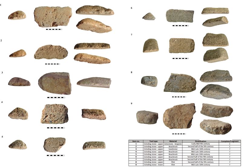 Photographs of grinding stones (different scales).
