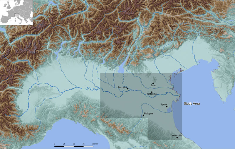 Location of the study area in central and eastern Northern Italy (author).