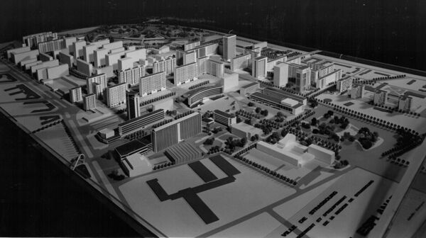 Fig. 9. Maquette du quartier de l’Esplanade à Strasbourg, s. d. (vers 1960), architectes C.-G. Stoskopf et R. Hummel (Archives Caisse des dépôts et consignations).