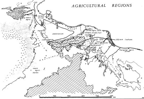 Les régions agricoles et les modes d’exploitation du sol en Tripolitaine, d’après Mattingly 1995. 

