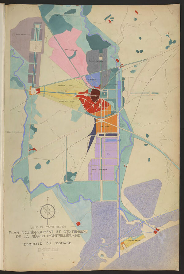 Fig. 3. Plan d’aménagement et d’extension de la Ville de Montpellier. Eugène Beaudouin, 1941 (Archives Municipales de Montpellier, 2Fi562).