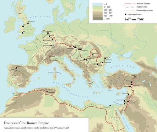 Carte générale des frontières 
de l’Empire romain, extraite de Breeze 2011 
(avec la permission de l’auteur).