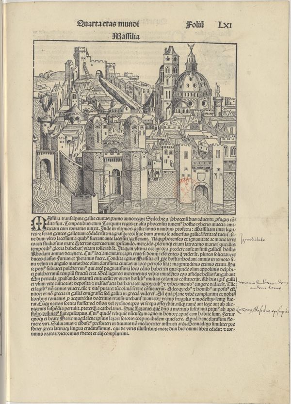 Représentation de Marseille dans le Liber Chronicarum (BnF GE-DD 1366 (RES) © gallica.bnf.fr/BnF).