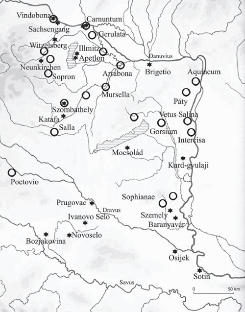 Coins hoards and destruction layers in Pannonia (after Prohászka 2013).