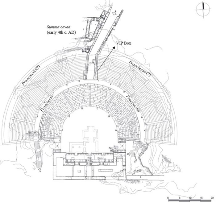 “Plan of Philippopolis’ theater”, modified from Fig. 1, p. 69 in Martinova-Kyutova and Sharankov 2018, by M. Martinova-Kyutova and architect D. Mushtanova.