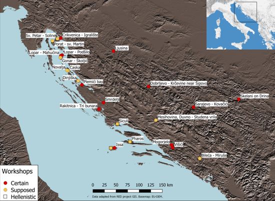 Eastern Adriatic Hellenistic and Roman ceramic production sites (Data adapted from RED project GIS; basemap: EU DEM)