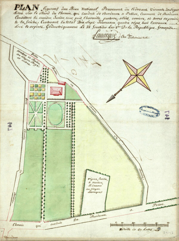 Fig. 4. Plan du domaine de Mignon, emplacement de l’actuelle cité universitaire en 1795 (Archives Départementales de la Gironde, AD33, 2 Fi 047).
