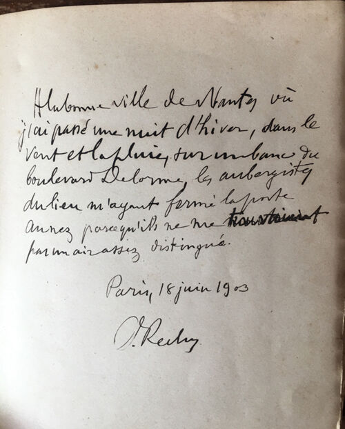 Dédicace d’Onésime Reclus dans Le plus beau royaume sous le ciel. Source : Document personnel d’Isabelle Degrémont.