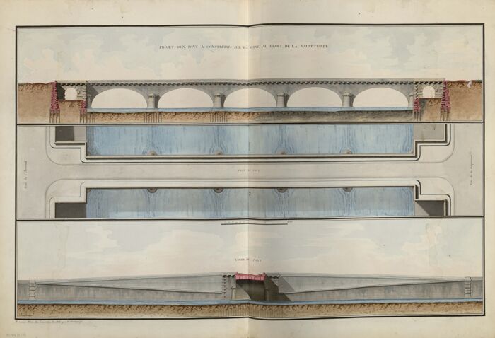 Copie du Premier prix du concours de 1786 par M. Deschamps 
(Archives de la Bibliothèque de l’École nationale des Ponts et Chaussées, Ms 104/1 (11).
