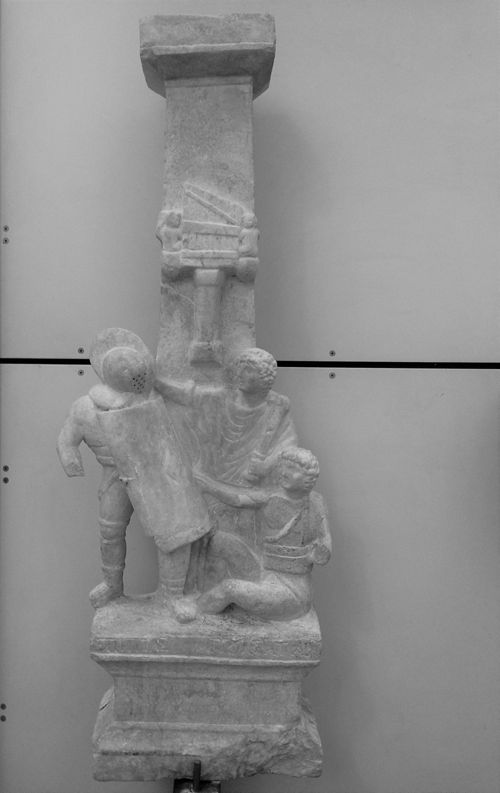 “Limestone table leg decorated with a gladiatorial relief”, National Archaeological Institute and Museum-Bulgaria, photo by author, 2015 (cf. Vagalinski 2009, Fig. 75; back of the main room in the virtual tour at www.naim.bg).