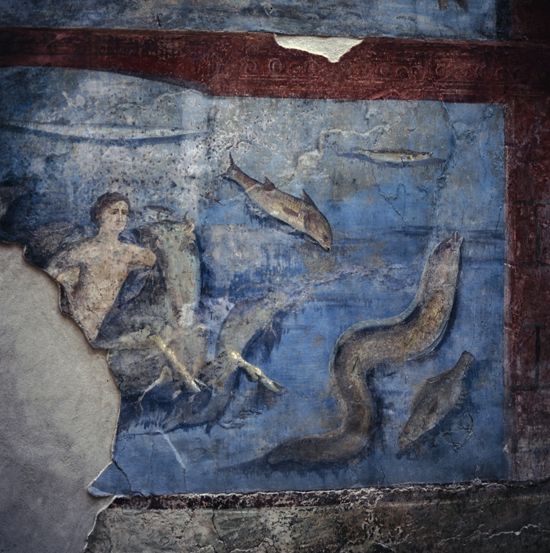 Peinture d'une piscine froide des thermes de Pompéi