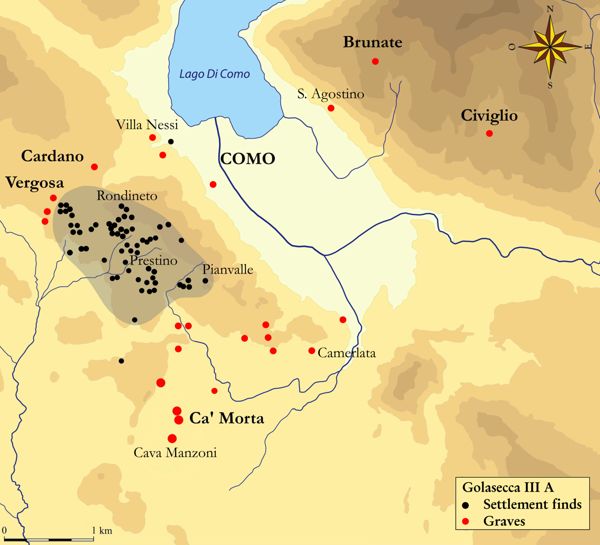 The area of the protohistoric settlement of Como during the G. III A period (5th-beginning of the 4th century BC).