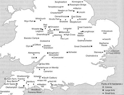 Sites militaires de Bretagne, entre 58 et 70, d’après M. Todd, The Claudian 
Conquest and its consequences, in : M. Todd (éd.), A Companion to Roman Britain, 2004, p. 50.