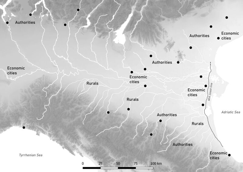 Regionalization of Northern Italy in the 6th century BCE in relation to social organization models (author).