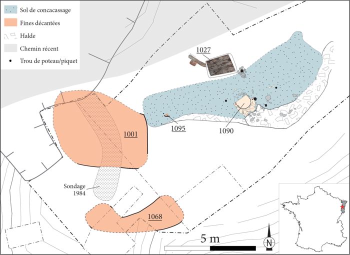 Plan des structures mises au jour sur l’atelier minéralurgique du carreau Sainte-Barbe.