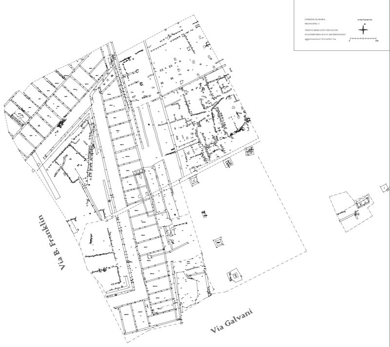 Nuovo Mercato Testaccio. Pianta dello scavo
(Soprintendenza Speciale Archeologia Belle Arti e Paesaggio di Roma).

