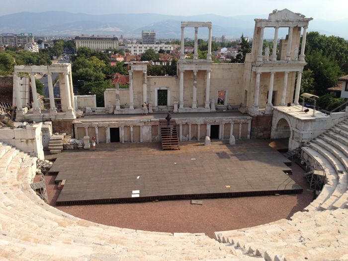“View of Philippopolis’ theater from the cavea”, photo by author, 2015.