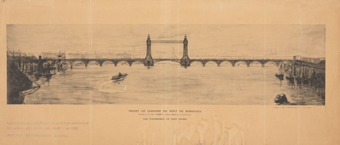 Projet de coupure du pont de Bordeaux, Pierre Ferret, 1909 
(Archives de Bordeaux Métropole, Bordeaux IX R 210).
