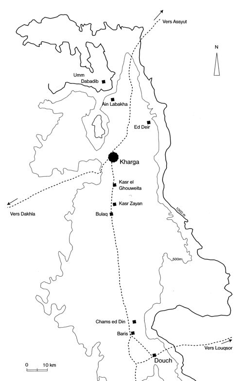 Carte des principaux sites de l’oasis de Khargeh, nommés dans le texte (M. Reddé).
