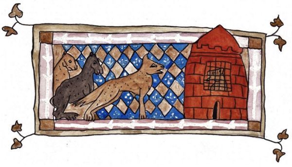 Dimna reçoit la visite de Calila, France, Paris, 1313. (BnF, ms. lat. 8504, fol. 51v)