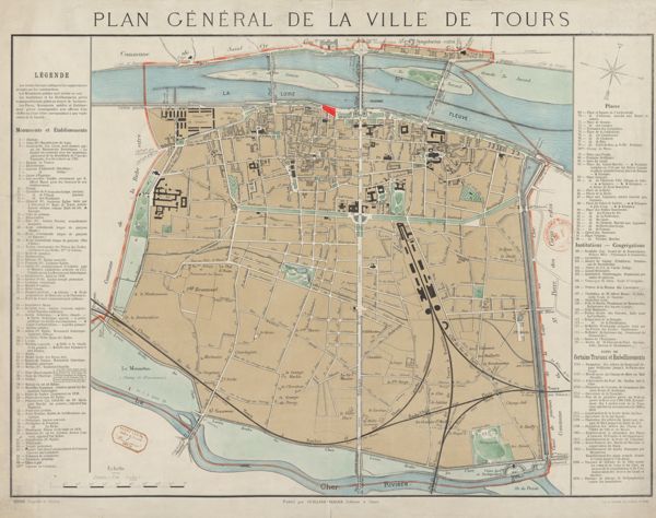 Fig. 1. Situation de la parcelle de terrain proposée par la municipalité de Tours sur le plan Guilland-Verger, 1875 (https://commons.wikimedia.org).