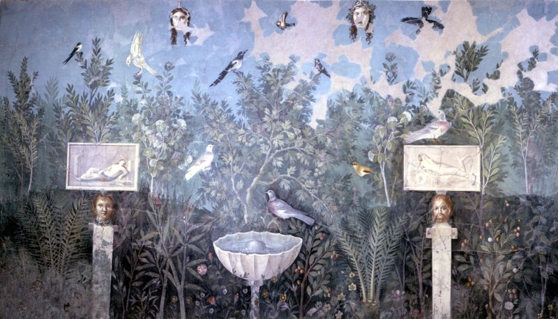 Peinture d'un jardin dans une salle à manger de Pompéi