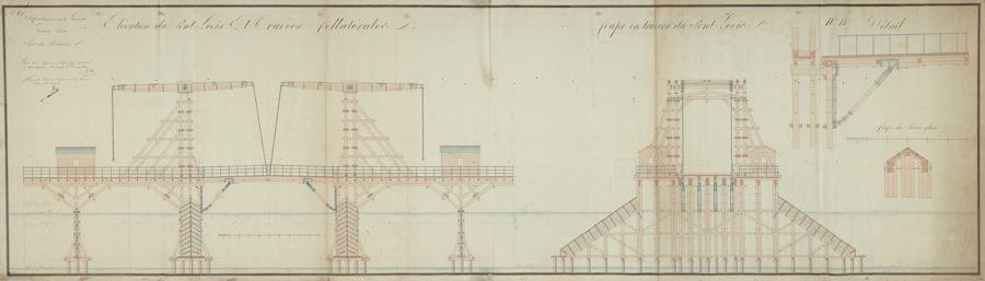 Élévation et coupe en travers du pont-levis proposé par Didier, ing., 6 décembre 1809 
(Archives départementales de la Gironde, 2 Fi 2731).
