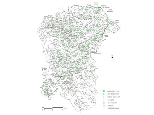 Distribuzione dei principali insediamenti rurali nella Val Pescara (da Staffa 2004).