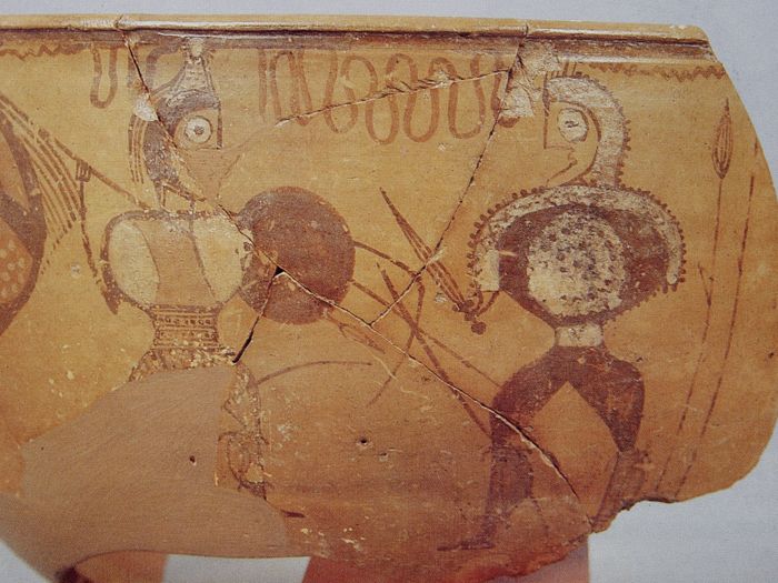 Céramique celtibère de Numantia, Soria : a. “Vase des guerriers” ; b. “Vase du dompteur du cheval”.
