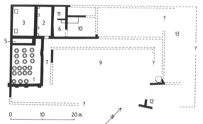 Plan général de l’établissement de la Combe de Fignols à Péret (Hérault) d’après Olive 1989, p. 240, fig. 18.