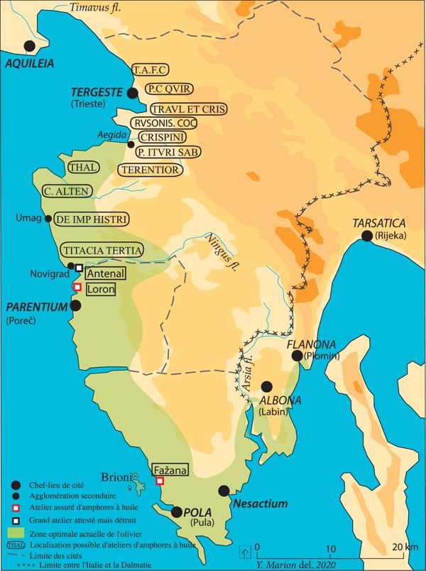 Carta delle fornaci istriane (da Marion & Tassaux 2020).
