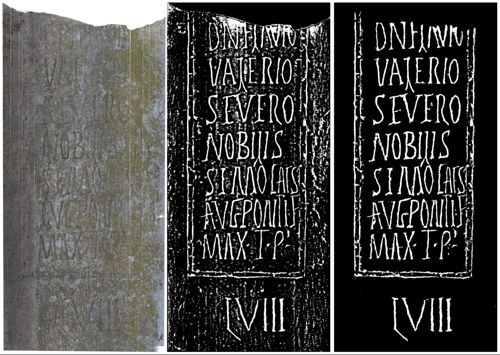 Analyses morphologiques des détails de la borne milliaire de Flavius Valerius Severus.