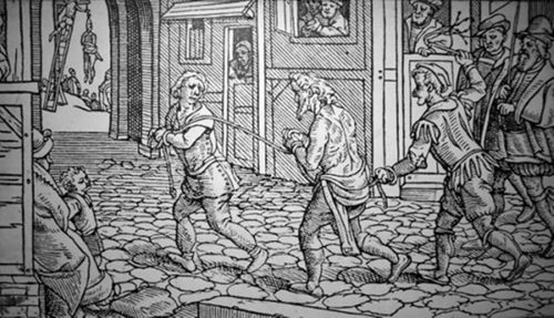 A vagrant being punished in the streets, 1536 © Wikimedia Commons.