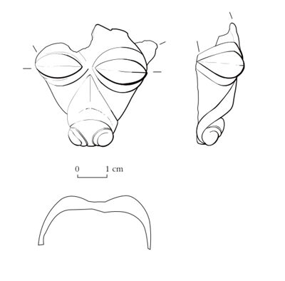 Graphic reconstruction of the bronze head (drawing Eva Gutscher, Laboratory of prehistoric archaeology and anthropology [F. A. Forel], Geneva University).