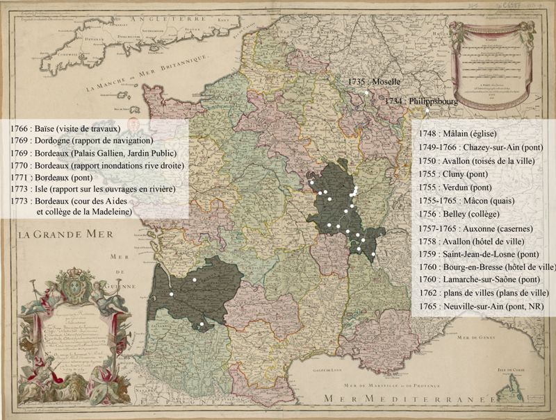 La carrière de Saint-André sur le plan du royaume de France 
(dessin de l’auteur sur la Carte des provinces de France, dressée par Jaillot en 1717, BnF, GE C 6587).
