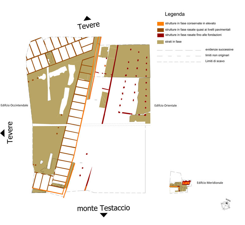 Nuovo Mercato Testaccio, livelli di epoca- medio imperiale: planimetria generale dell’area di indagine (Soprintendenza Speciale Archeologia Belle Arti e Paesaggio di Roma).