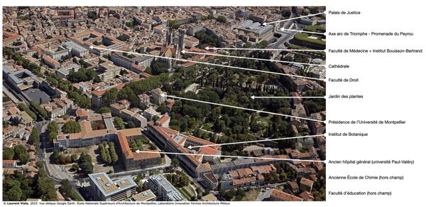 Fig. 7. Ville et université : les fondements historiques préservés au centre (image google, Laurent Viala, 2023).