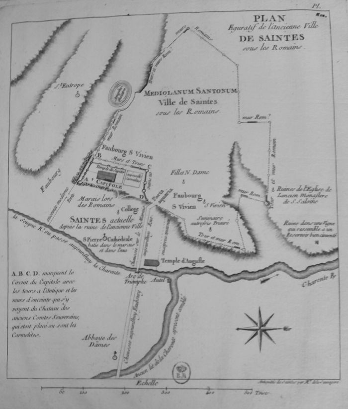 Plan figuratif de l’ancienne ville de Saintes sous les Romains, La Sauvagère, 1770 (BnF ARS 4 H 7417).