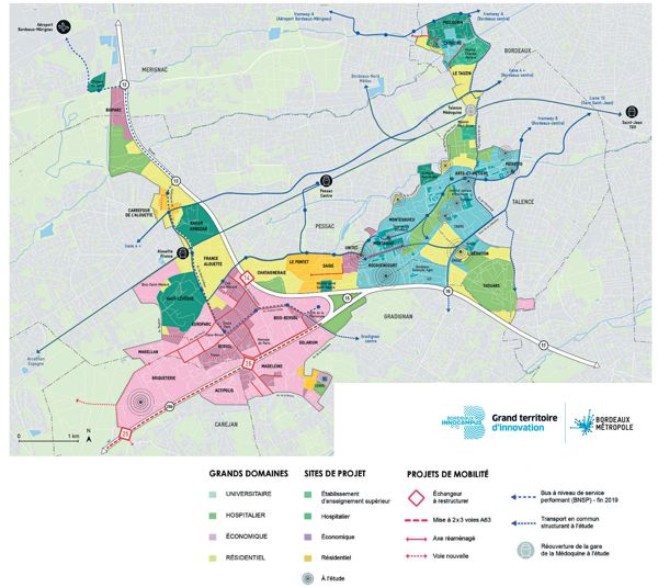 Fig. 10. Plan des projets de Bordeaux Inno Campus en 2022 (campus en bleu sur le plan) (Bordeaux Métropole).