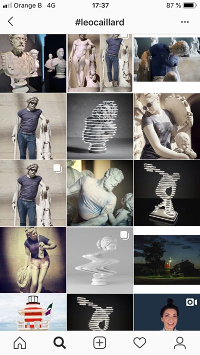 Résultat des images apparues sur le réseau social Instagram 
à la suite d’une recherche avec le mot-clé «#leocaillard ». 
La capture d’écran a été effectuée le 29/09/2019.