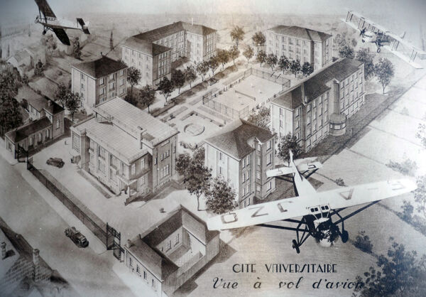 Fig. 7. Vue à vol d’oiseau de la cité universitaire, J. D’Welles, arch., 1932 (ABM, Bordeaux, 6873 M 2).