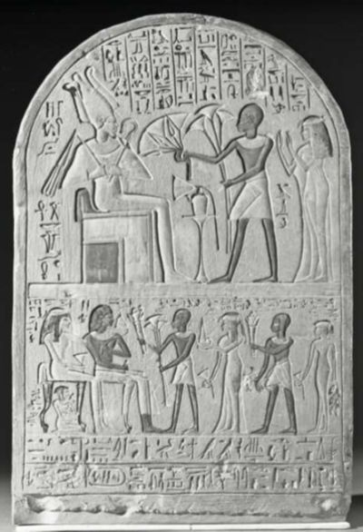 Funerary stela with hieroglyphic inscriptions and images - Egypt, 18th Dynasty
(©The Trustees of the British Museum).