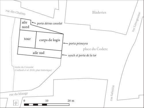  Plan de restitution schématique de la maison commune
(fond : cadastre de 1828 ; cartographie Ézéchiel Jean-Courret).
