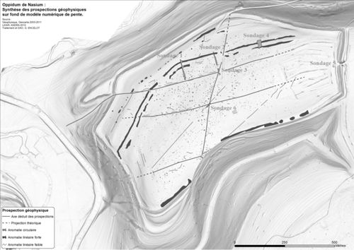 Boviolles / Nasium (Meuse). Plan de l’oppidum (DAO  G. Encelot ; PCR Nasium).

