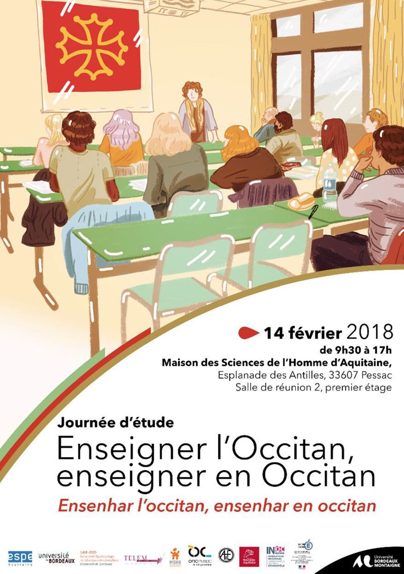 Ensenhar, promòver e difusar l’occitan 
Enseigner, promouvoir et diffuser l’occitan
Affiche et programme de la journée d’étude du 14 février 2018