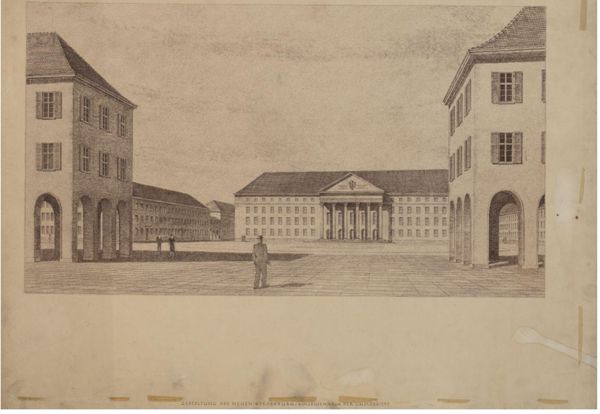 Fig. 3. Vue du Kollegienhaus palais de l'Université. Projet de Joseph Schlippe, lors du concours pour le « nouveau Strasbourg » (1942) (Archives de la Ville et de l’Eurométropole de Strasbourg, 309M W 21).