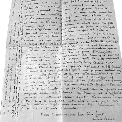Lettre de Madeleine du 16 décembre 1941 à sa « chère Luchita », collection Truel Nicot.