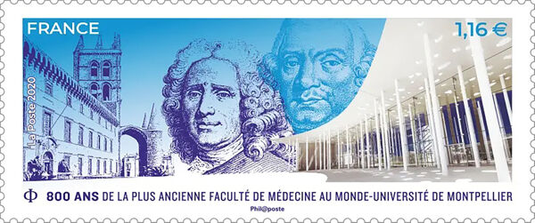 Fig. 1. Ancrer et projeter l'héritage universitaire. Timbre édité pour les 800 ans de la faculté de médecine de Montpellier (La Poste, 2020).