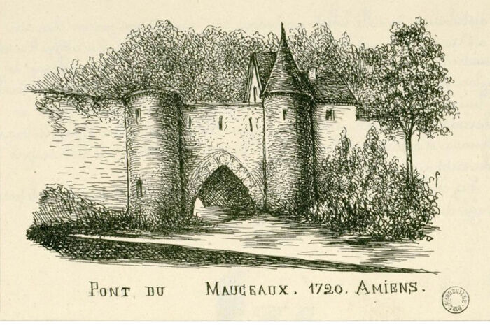 Dessin du pont du Maucreux. 1720. 
Bibl. mun. Abbeville, Am. Y 64 (cliché bibliothèque municipale d’Abbeville).
